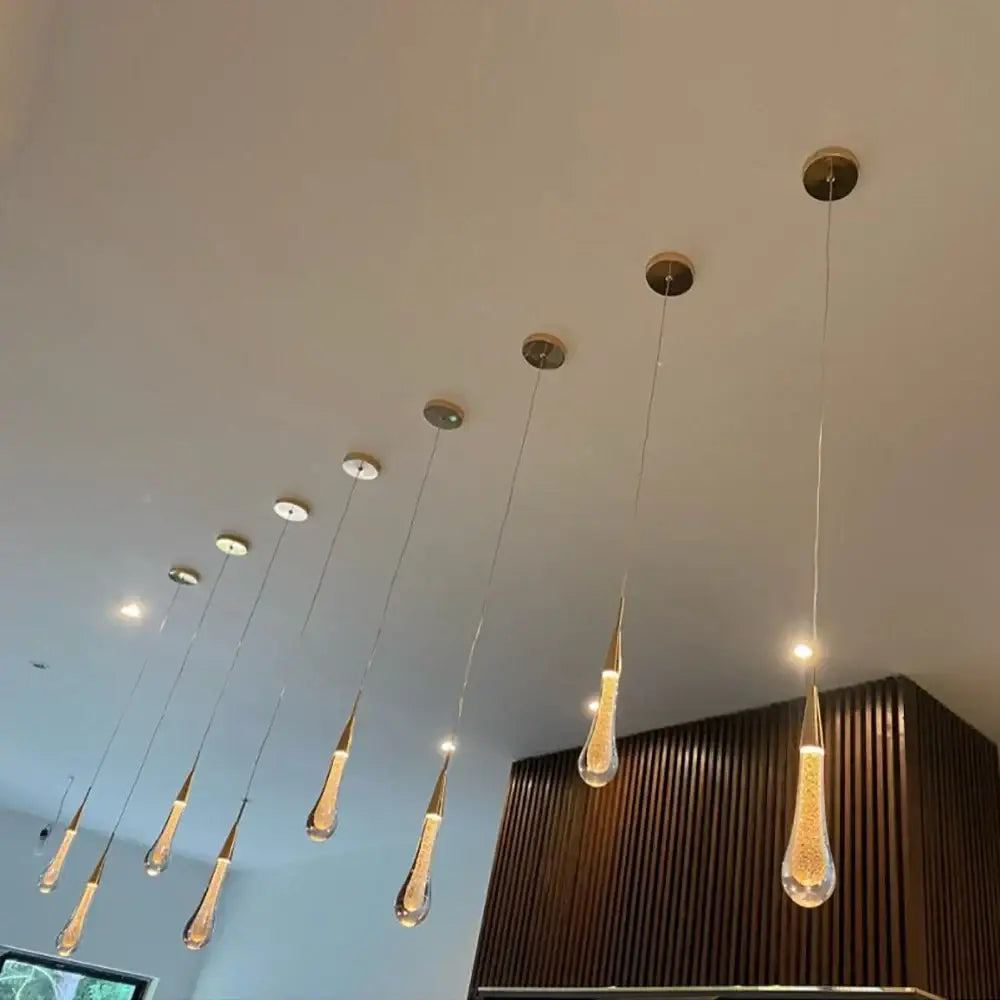 Modern gold crystal glass led pendant lights dining room teardrop shaded