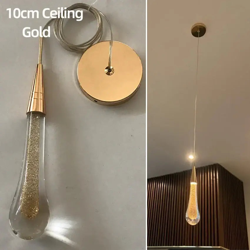 Modern gold crystal glass led pendant lights dining room teardrop shaded