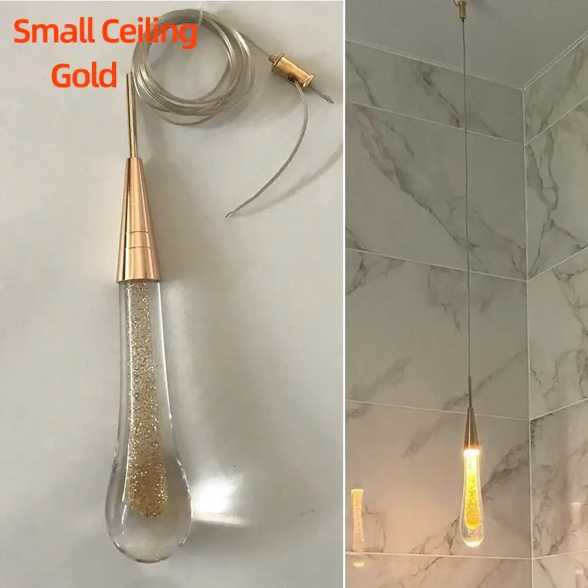 Modern gold crystal glass led pendant lights dining room teardrop shaded