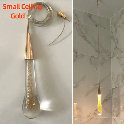 Modern gold crystal glass led pendant lights dining room teardrop shaded
