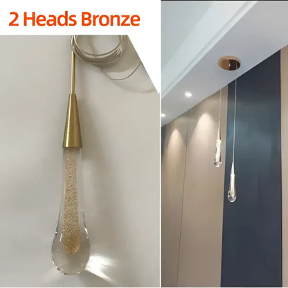 Modern gold crystal glass led pendant lights dining room teardrop shaded