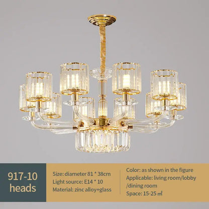 Modern gold crystal glass pendant lamp for dining room