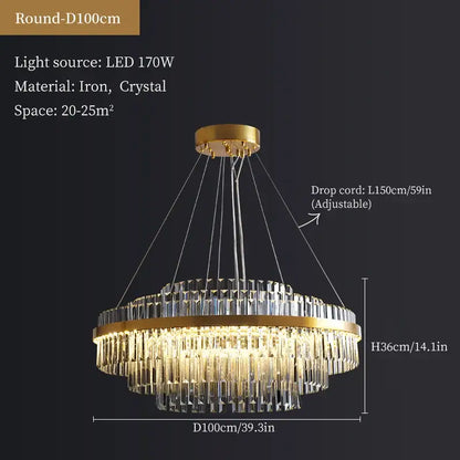 Modern gold crystal hanging lamp living room chandelier