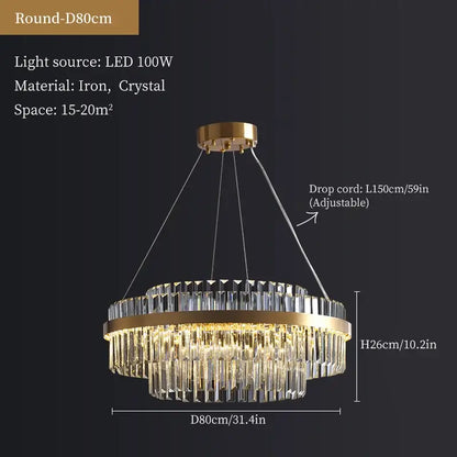 Modern gold crystal hanging lamp living room chandelier
