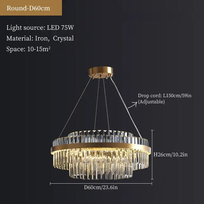 Modern gold crystal hanging lamp living room chandelier