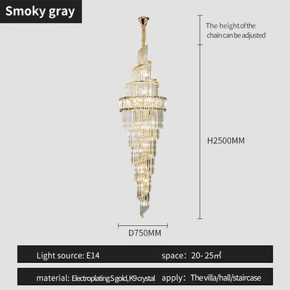 Modern gold crystal hollow chandelier living room cascading light