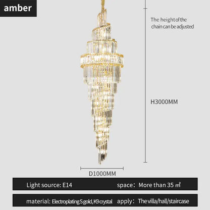 Modern gold crystal hollow chandelier living room cascading light