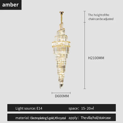Modern gold crystal hollow chandelier living room cascading light
