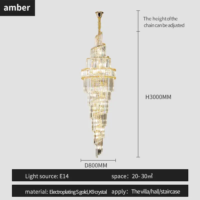 Modern gold crystal hollow chandelier living room cascading light