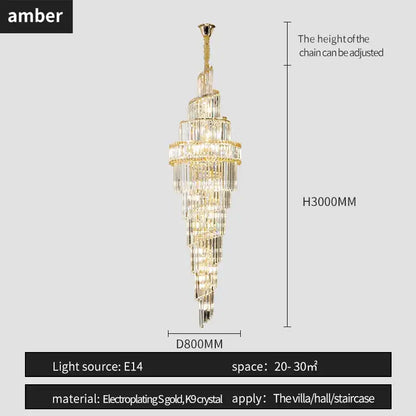 Modern gold crystal hollow chandelier living room cascading light