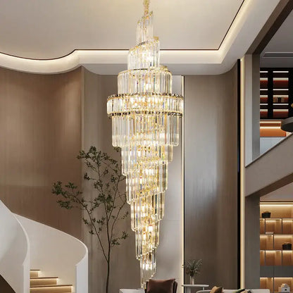 Modern gold crystal hollow chandelier living room cascading light