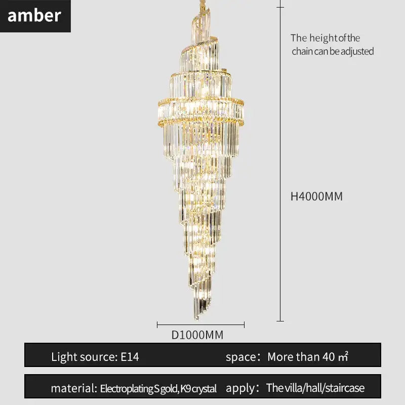 Modern gold crystal hollow chandelier living room cascading light