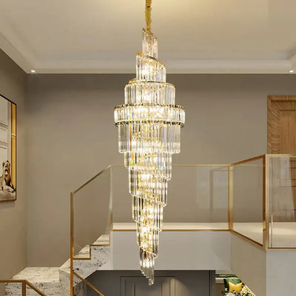Modern gold crystal hollow chandelier living room cascading light