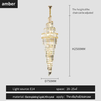 Modern gold crystal hollow chandelier living room cascading light