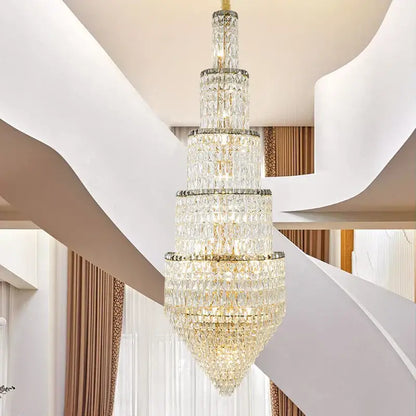 Modern gold crystal hollow long chandelier villa hall lighting