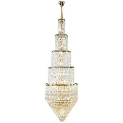 Modern gold crystal hollow long chandelier villa hall lighting