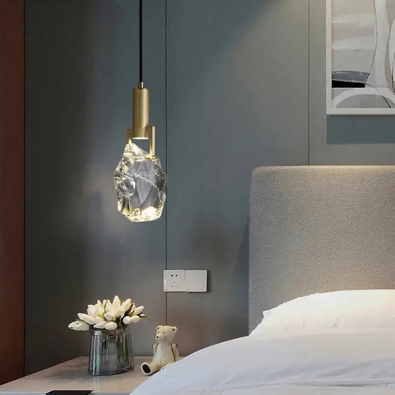 Modern gold crystal iron bedside chandelier bedroom pendant light