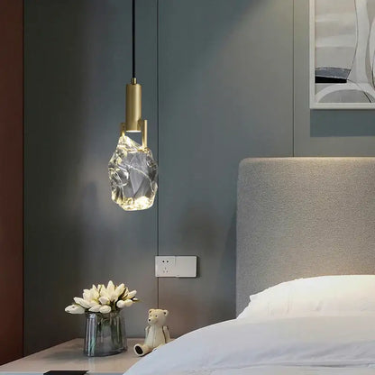 Modern gold crystal iron bedside chandelier bedroom pendant light