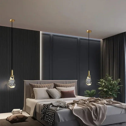 Modern gold crystal iron bedside chandelier bedroom pendant light