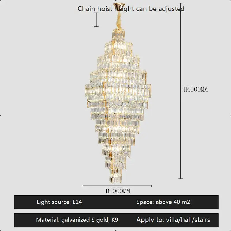 Modern gold crystal large chandelier for living room stairs