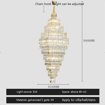Modern gold crystal large chandelier for living room stairs