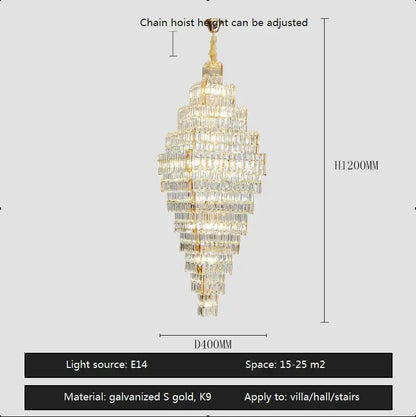 Modern gold crystal large chandelier for living room stairs
