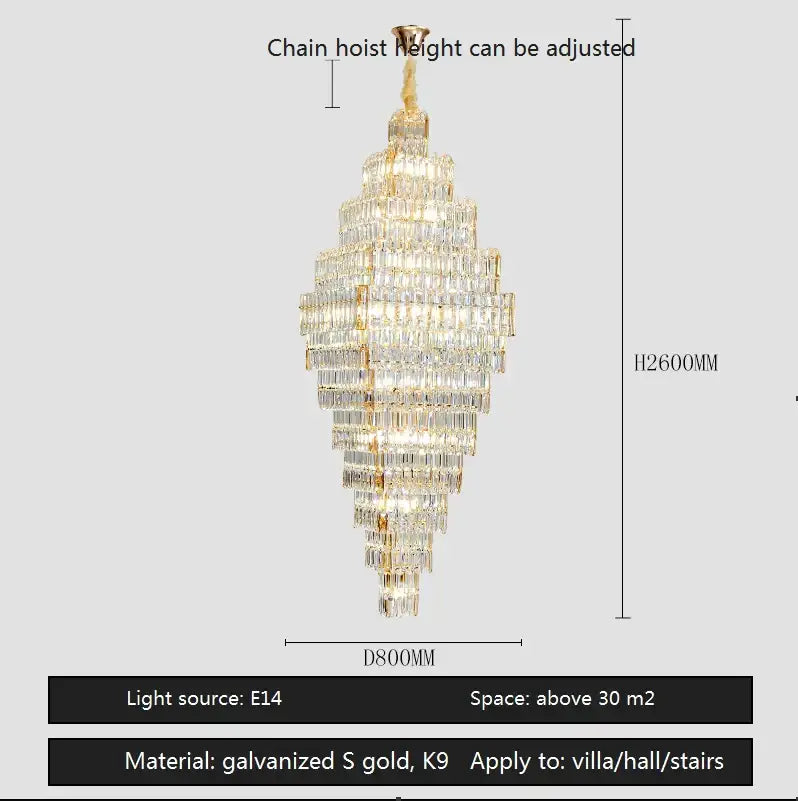 Modern gold crystal large chandelier for living room stairs