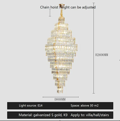 Modern gold crystal large chandelier for living room stairs