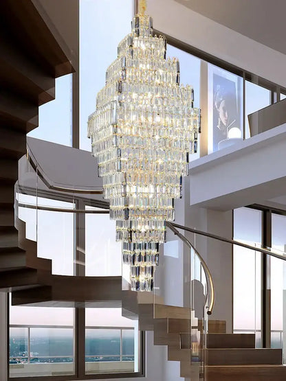 Modern gold crystal large chandelier for living room stairs