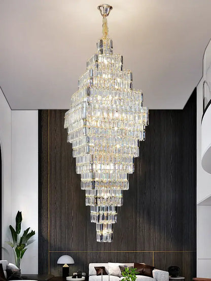 Modern gold crystal large chandelier for living room stairs