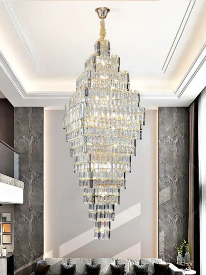 Modern gold crystal large chandelier for living room stairs