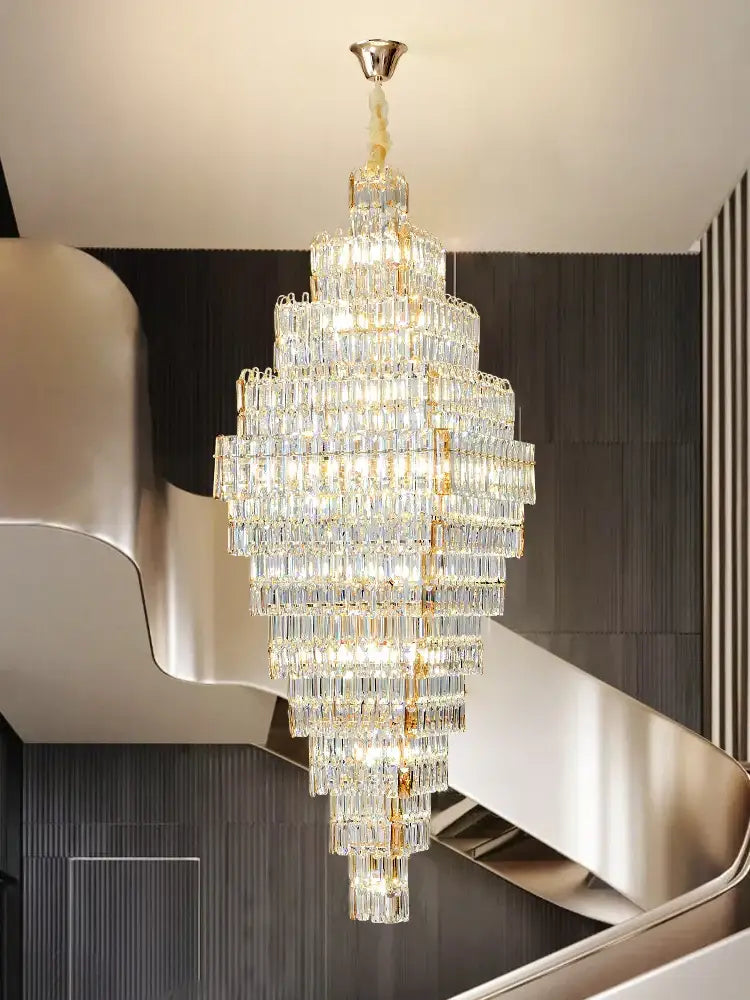 Modern gold crystal large chandelier for living room stairs