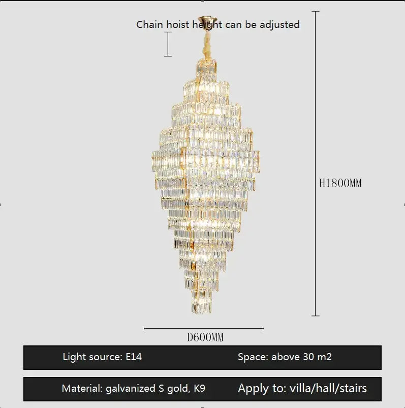 Modern gold crystal large chandelier for living room stairs