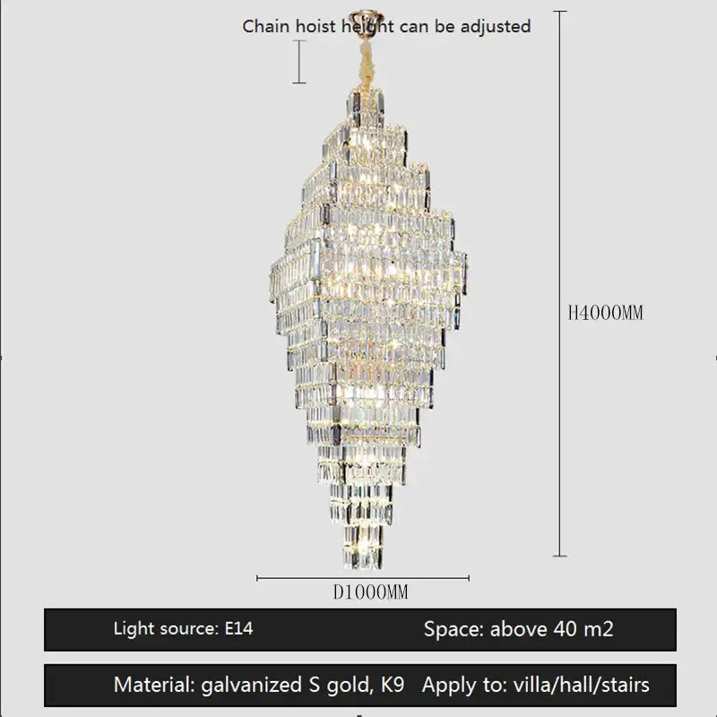 Modern gold crystal large chandelier for living room stairs