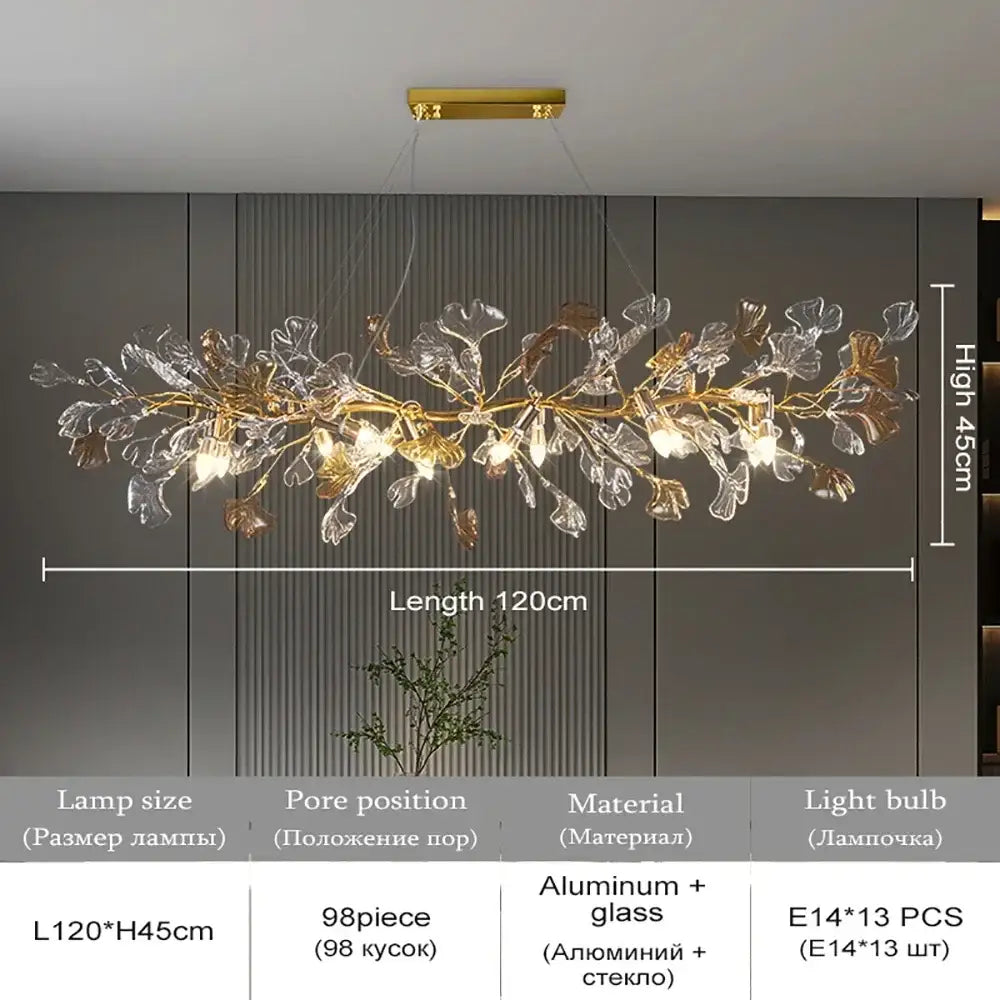 Modern gold crystal leaf branch chandelier dining room light