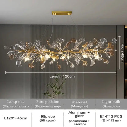 Modern gold crystal leaf branch chandelier dining room light