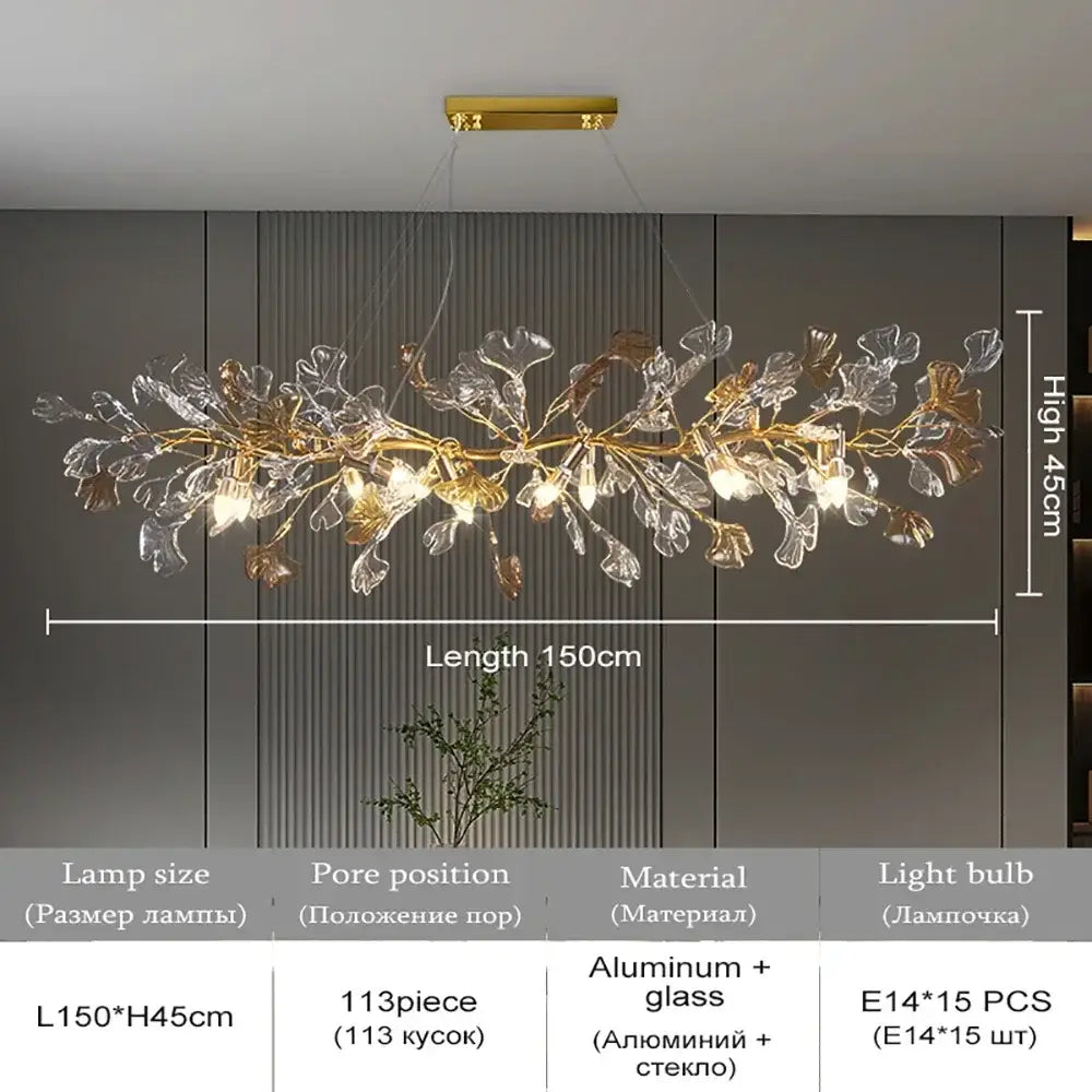 Modern gold crystal leaf branch chandelier dining room light