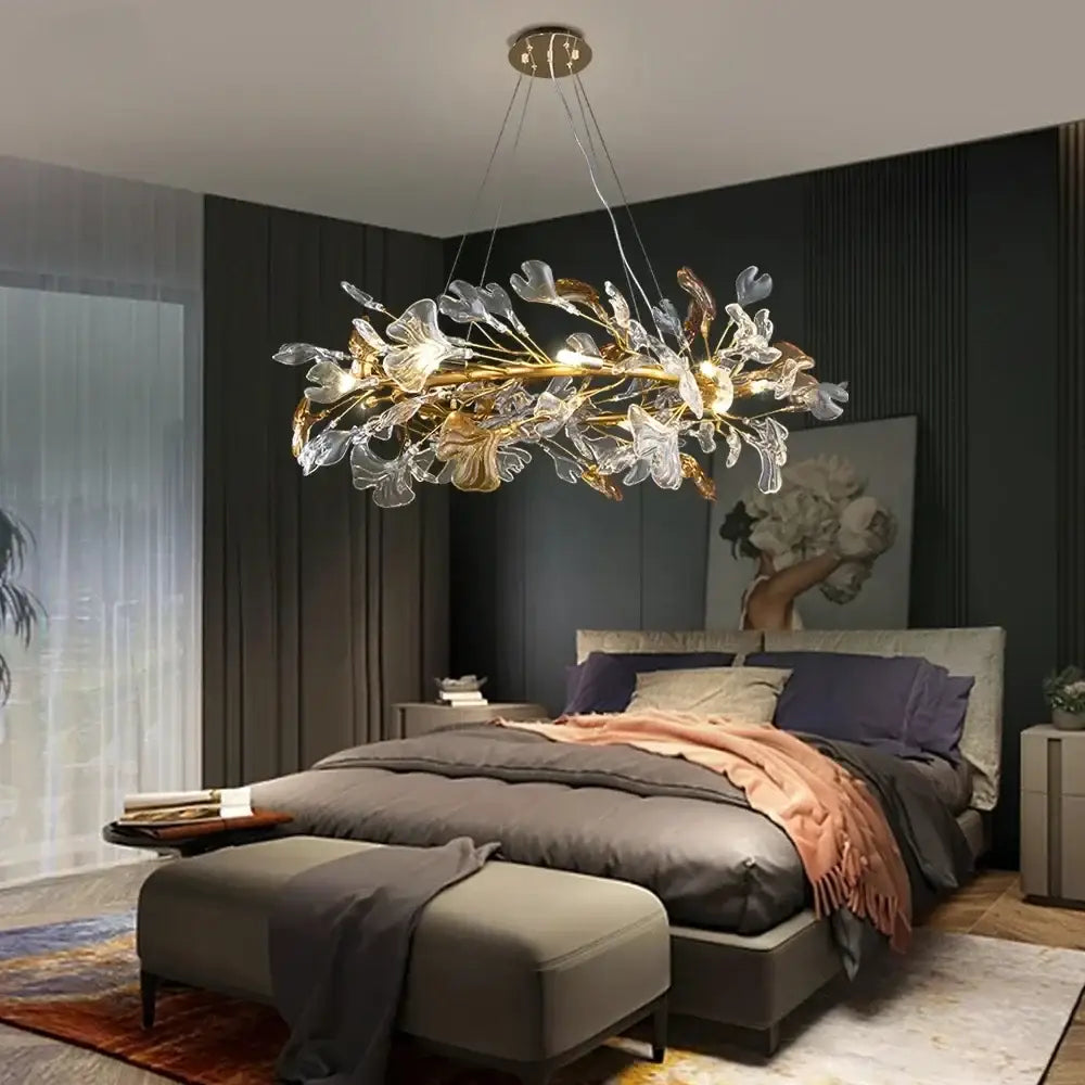 Modern gold crystal leaf branch chandelier dining room light