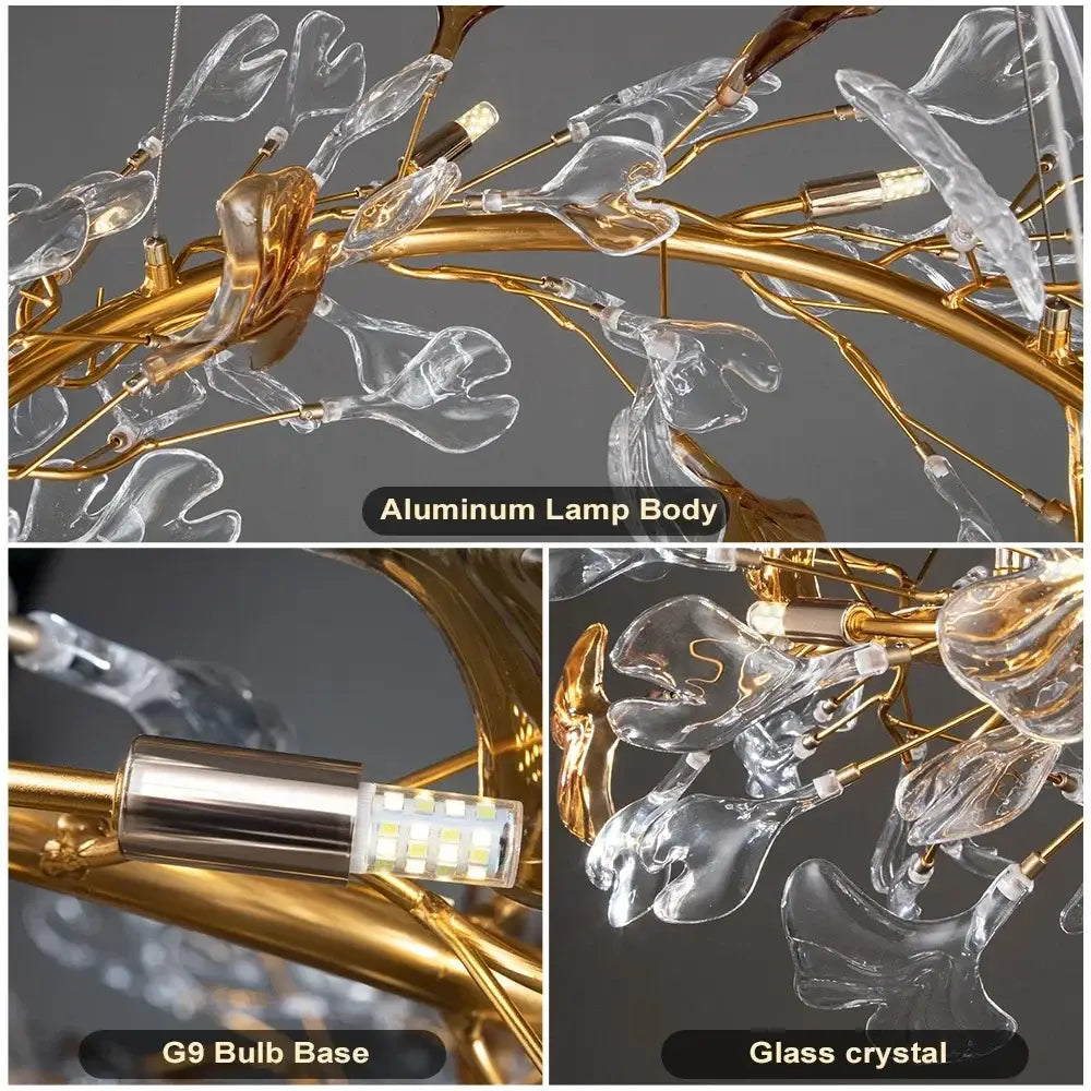 Modern gold crystal leaf branch chandelier dining room light