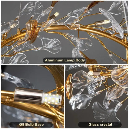 Modern gold crystal leaf branch chandelier dining room light