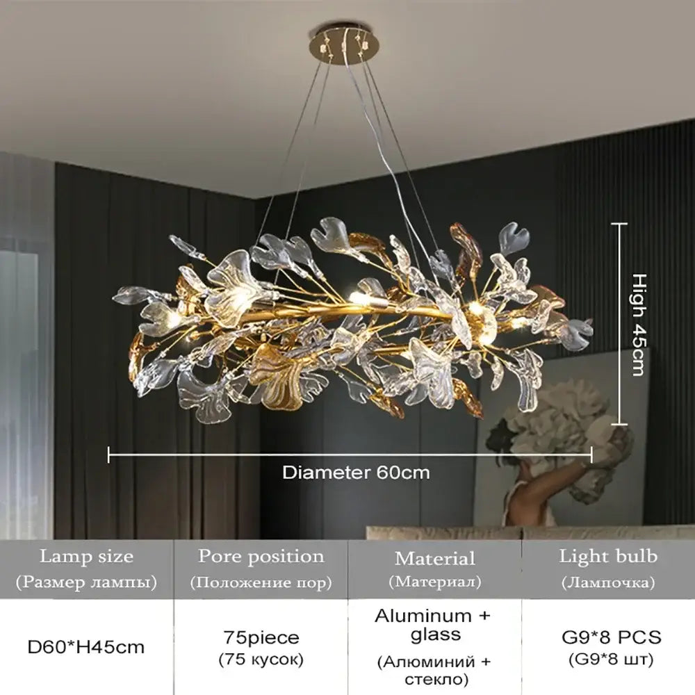 Modern gold crystal leaf branch chandelier dining room light