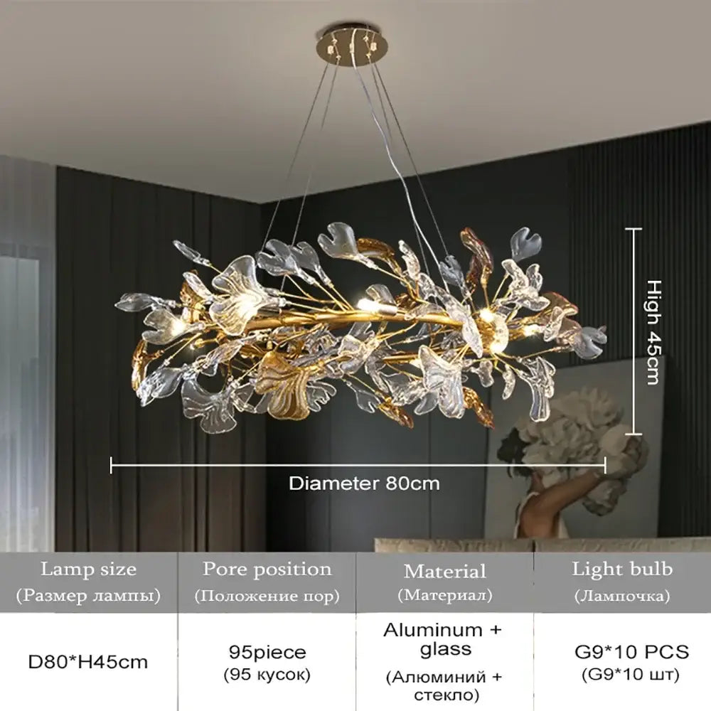 Modern gold crystal leaf branch chandelier dining room light