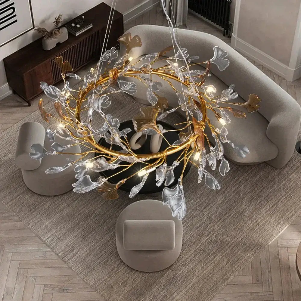Modern gold crystal leaf branch chandelier dining room light