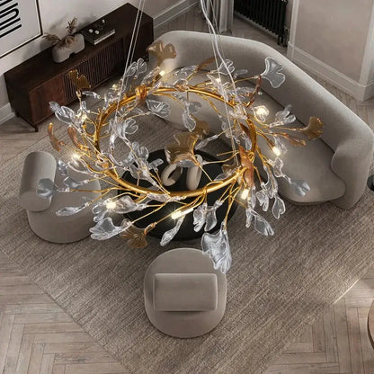 Modern gold crystal leaf branch chandelier dining room light