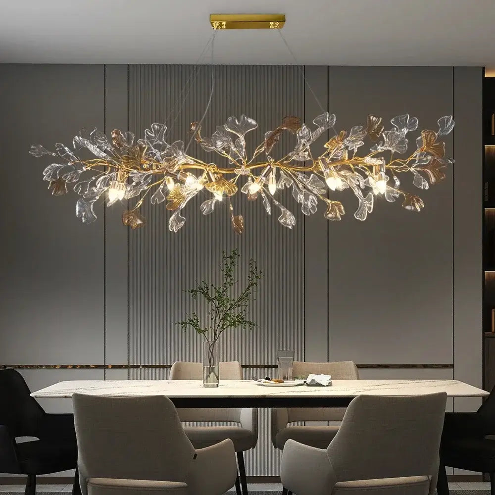 Modern gold crystal leaf branch chandelier dining room light