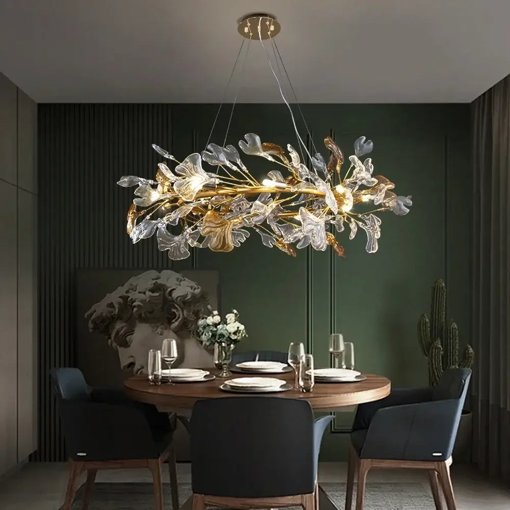 Modern gold crystal leaf branch chandelier dining room light