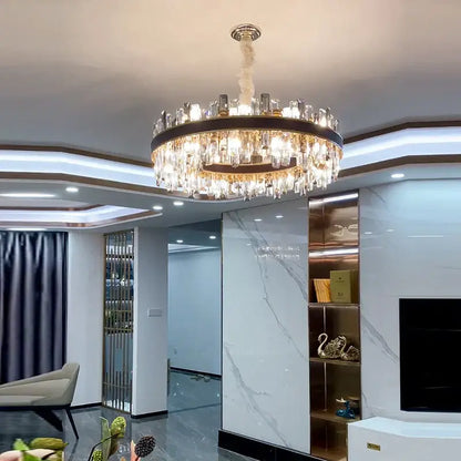 Modern gold crystal leather chandelier living room led light