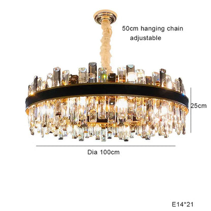 Modern gold crystal leather chandelier living room led light