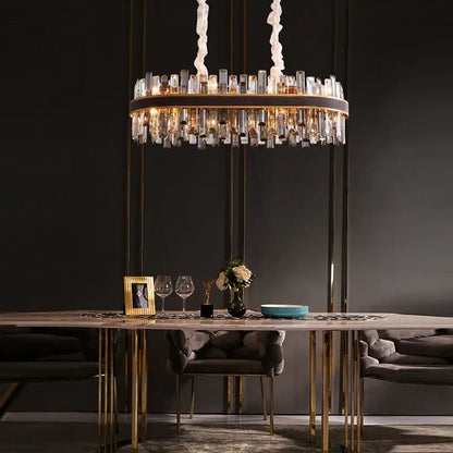 Modern gold crystal leather chandelier living room led light