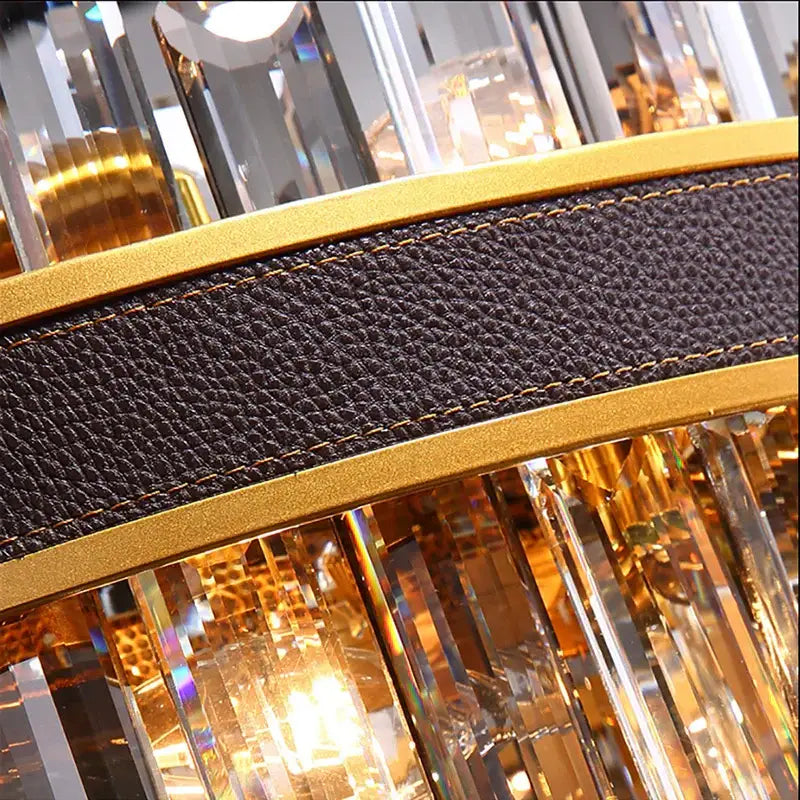Modern gold crystal leather chandelier living room led light